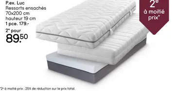 Offre: Matelas à ressorts ensachés Luc - 70x200x19 cm