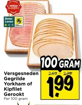 Versgesneden Gegrilde Yorkham of Kipfilet Gerookt