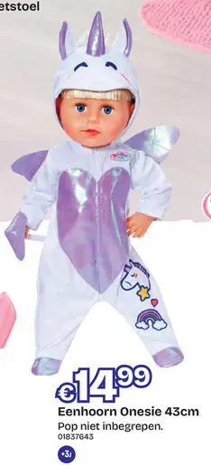 Aanbieding: Eenhoorn Onesie 43cm