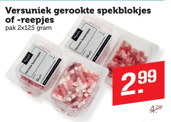 Aanbieding: Versuniek gerookte spekblokjes of -reepjes