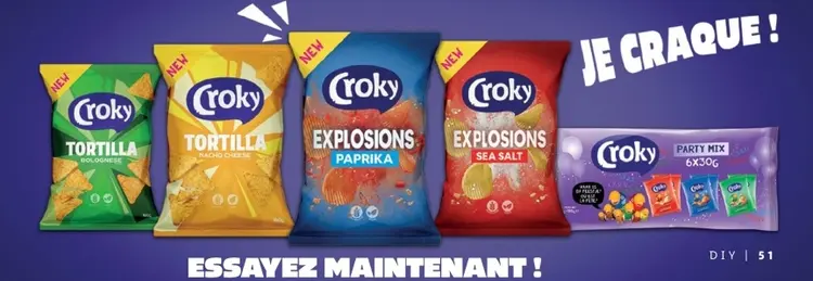Offre: Croky Tortilla Bolognese, Nacho Cheese, Explo