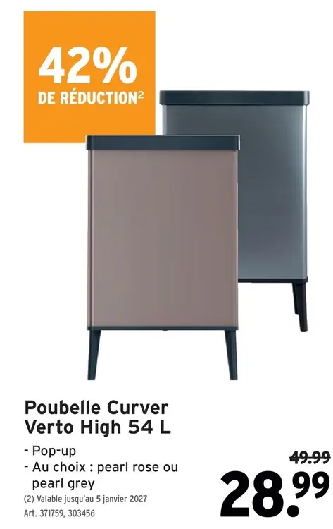 Offre: Poubelle Curver Verto High 54 L