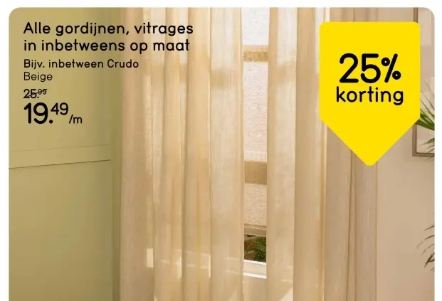 Aanbieding: Alle gordijnen, vitrages in inbetweens op maat