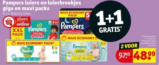 Aanbieding: Pampers luiers en luierbroekjes giga en maxi packs