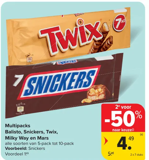 Promotie: Multipacks Balisto, Snickers, Twix, Milky Way en Mars