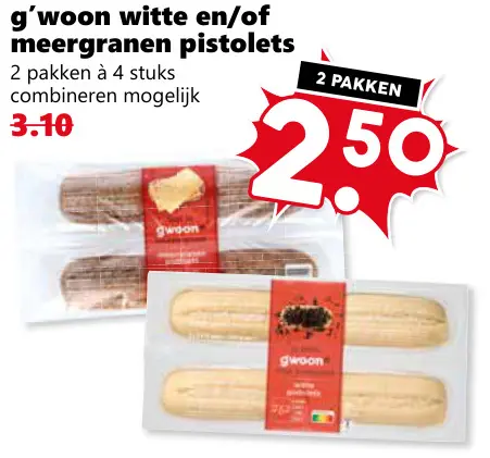Aanbieding: Witte en/of meergranen pistolets