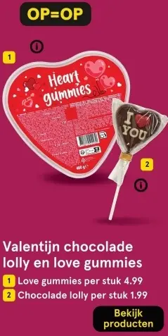 Aanbieding: Valentijn chocolade lolly en love gummies