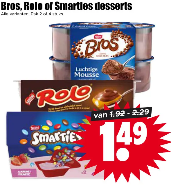 Aanbieding: Bros, Rolo of Smarties desserts