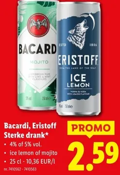 Aanbieding: Bacardi, Eristoff Sterke drank*