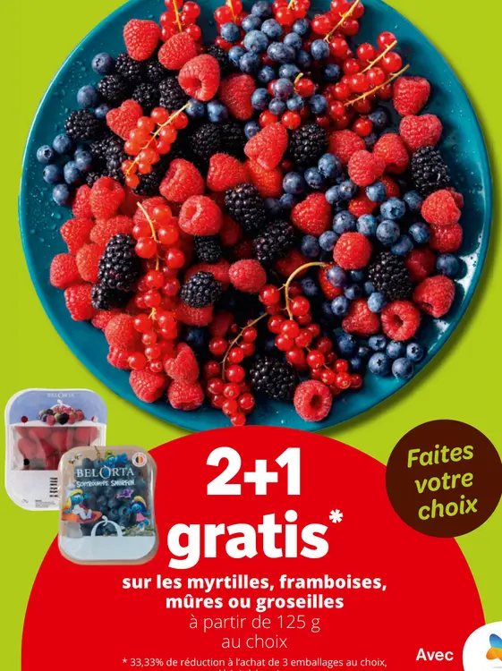 Offre: Myrtilles, framboises, mûres ou groseilles