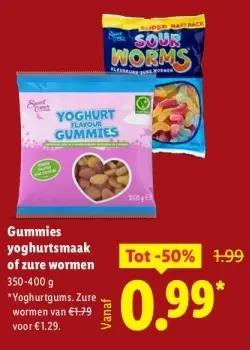 Aanbieding: Gummies yoghurtsmaak of zure wormen