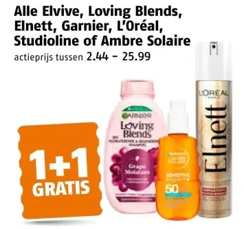 Aanbieding: Alle Elvive, Loving Blends, Elnett, Garnier, L'Oréal, Studioline of Ambre Solaire