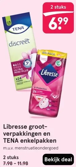 Aanbieding: Libresse grootverpakkingen en TENA enkelpakk