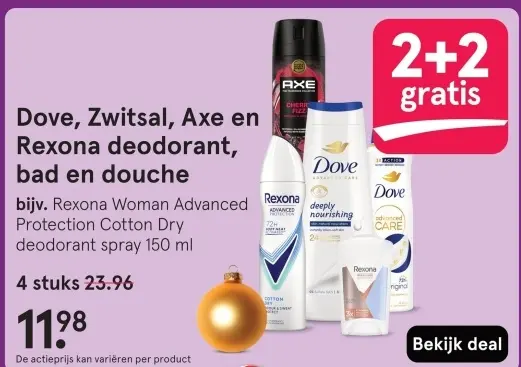 Aanbieding: Dove, Zwitsal, Axe en Rexona deodorant, bad en douche