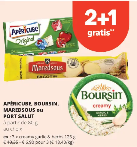 Offre: Apéricube, Boursin, Maredsous ou Port Salut