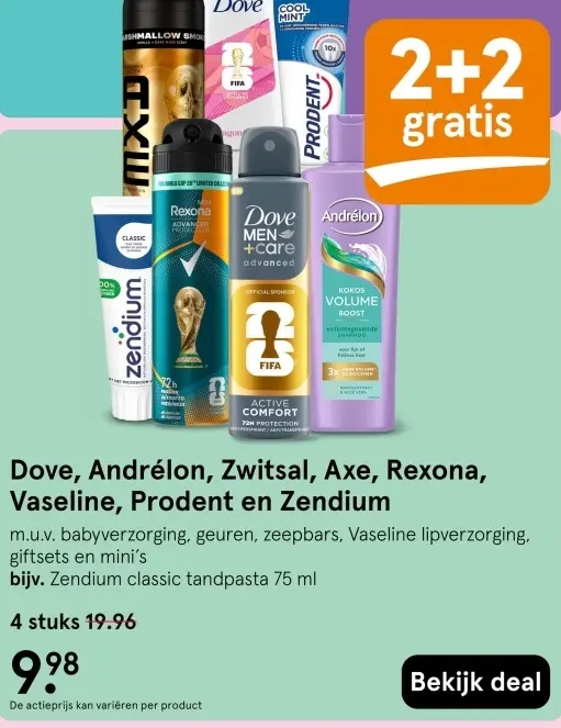 Aanbieding: Dove, Andrélon, Zwitsal, Axe, Rexona, Vaseline, Prodent en Zendium