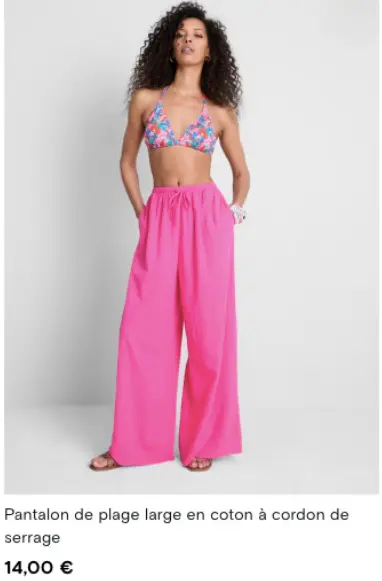 Offre: Pantalon de plage large en coton à cordon de 
