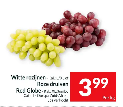 Promotie: Witte rozijnen of Roze druiven Red Globe