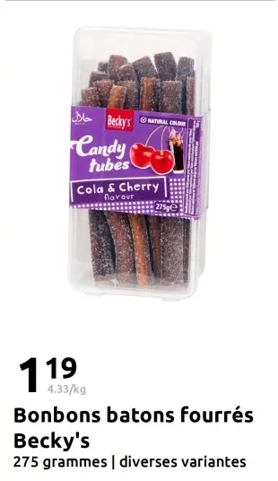 Offre: Bonbons batons fourrés