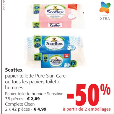 Offre: papier-toilette Pure Skin Care ou tous les papiers-toilette humides