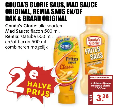 Aanbieding: Gouda's glorie saus, Mad Sauce original, Remia saus en/of bak & braad original