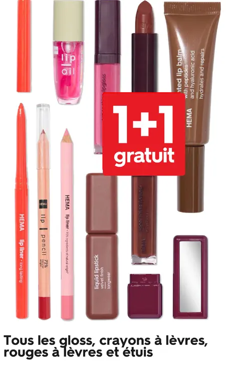 Offre: Tous les gloss, crayons à levres, rouges à levres et etuis