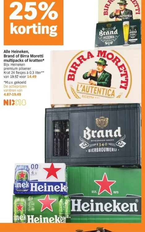 Aanbieding: Heineken, Brand of Birra Moretti multipacks of kratten