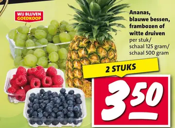Aanbieding: Ananas, blauwe bessen, frambozen of witte dru