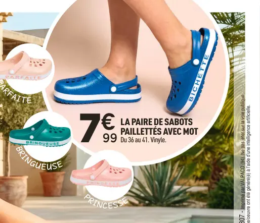 Offre: Sabots paillettés avec mot