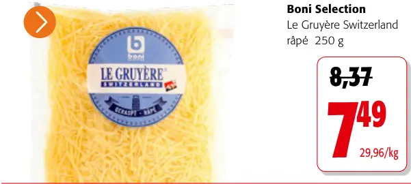 Offre: Le Gruyère Switzerland râpé