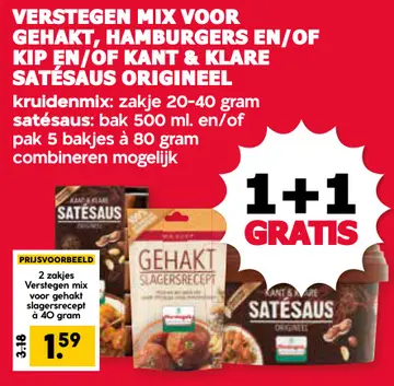 Aanbieding: Mix voor gehakt, hamburgers en/of kip en/of kant & klare satésaus origineel