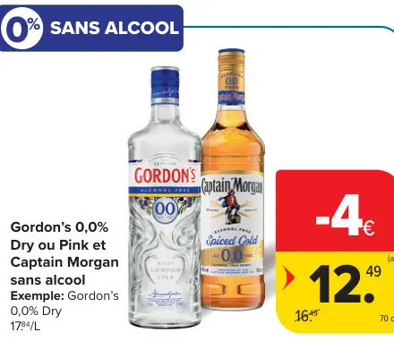 Offre: Gordon's 0,0% Dry ou Pink et Captain Morgan sans alcool