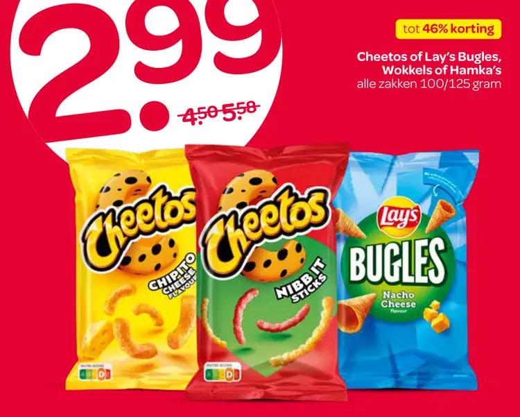 Aanbieding: Cheetos of Lay's Bugles, Wokkels of Hamka's
