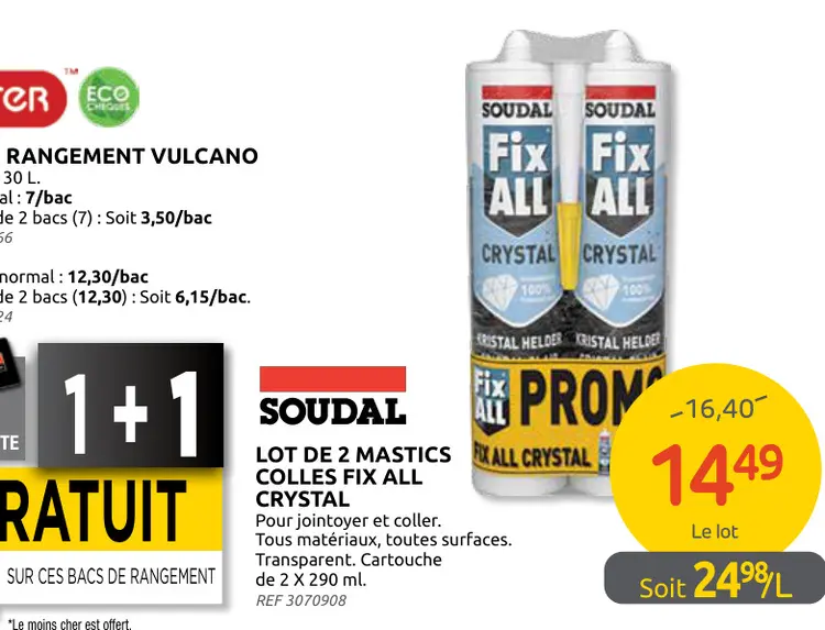 Promotie: Lot de 2 mastics colles Fix All crystal