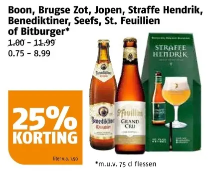 Aanbieding: Boon, Brugse Zot, Jopen, Straffe Hendrik, Benedikter, Seefs, St. Feuillien of Bitburger