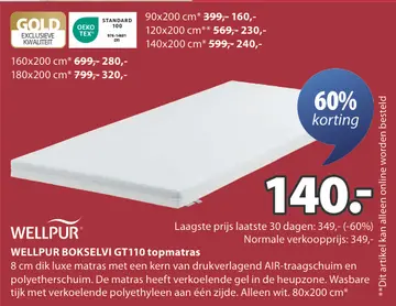 Aanbieding: WELLPUR BOKSELVI GT110 topmatras