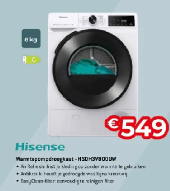 Promotie: Warmtepompdroogkast - HSDH3V800UW