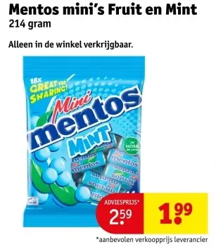 Aanbieding: Mentos mini's Fruit en Mint
