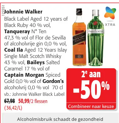 Promotie: Johnnie Walker, Tanqueray, Coal Ila, Baileys, Captain Morgan of Gordon's
