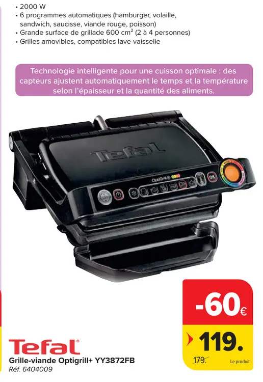 Offre: Grille-viande Optigrill+ YY3872FB