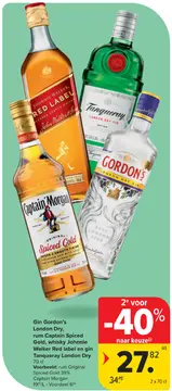 Aanbieding: Gin Gordon's London Dry, rum Captain Spiced Gold, Whisky Johnnie Walker Red Label en gin Tanqueray London Dry