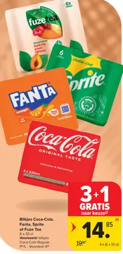 Aanbieding: Blikjes Coca-Cola, Fanta, Sprite of Fuze Tea