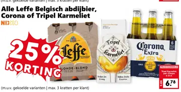 Aanbieding: Leffe Belgisch abdijbier, Corona of Tripel Karmeliet