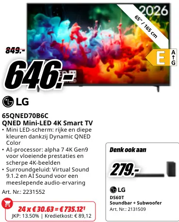 Promotie: 65QNED70B6C QNED Mini-LED 4K Smart TV