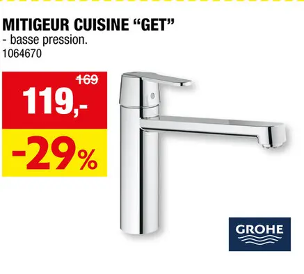 Offre: GROHE Get mitigeur de cuisine monocommande pour chauffe-eau sous évier chrome