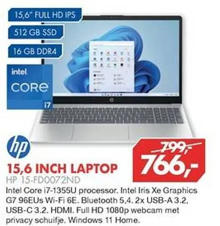 Aanbieding: 15,6 inch laptop HP 15-fd0072nd