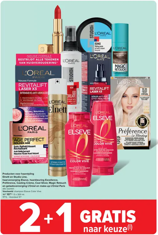 Promotie: Producten voor haarstyling, haarverzorging, haarkleuring, gelaatsverzorging en make-up