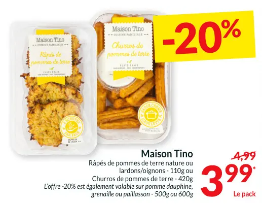 Offre: Râpés de pommes de terre ou Churros de pommes de terre