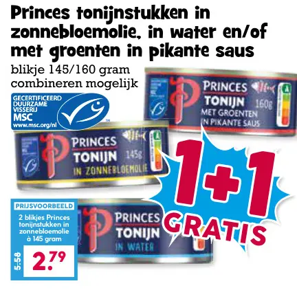 Aanbieding: tonijnstukken in zonnebloemolie, in water en/of met groenten in pikante saus