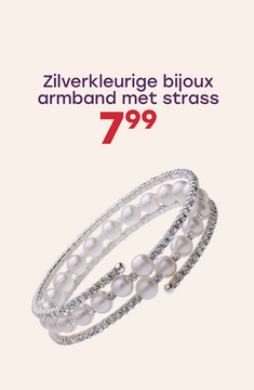 Aanbieding: Zilverkleurige bijoux armband met strass